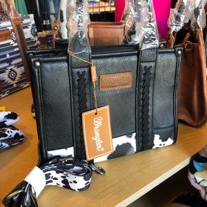 Black cow print wrangler Montana west tote bag crossbody